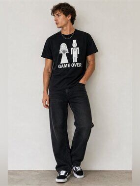 INK Inc. “Game Over” Graphic Tee Black Size L Funny Wedding Print